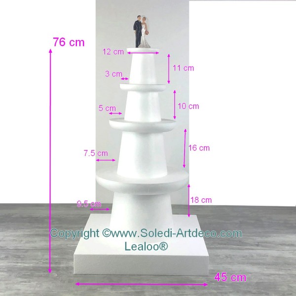 Présentoir Polystyrène à 4 étages en Styro, Base 45cm, 76 cm de haut pour Wedding cake, Mariage - Photo n°2