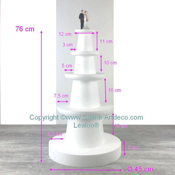 Présentoir Polystyrène à 4 étages en Styro Base Ø 45cm, 76 cm de haut pour Wedding cake et festivité - Photo n°2