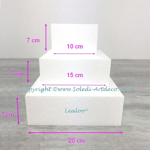 Petite Pièce montée carrée en polystyrène 21 cm de haut, coté 20cm à 10cm, 3 étages en Styro x 7cm d - Photo n°2