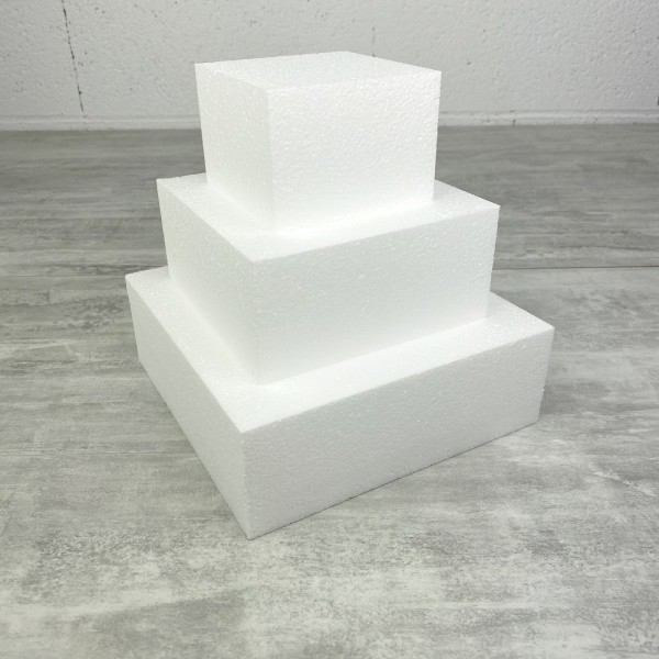 Petite Pièce montée carrée en polystyrène 21 cm de haut, coté 20cm à 10cm, 3 étages en Styro x 7cm d - Photo n°3