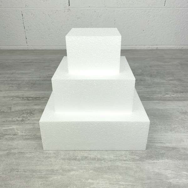 Petite Pièce montée carrée en polystyrène 21 cm de haut, coté 20cm à 10cm, 3 étages en Styro x 7cm d - Photo n°1