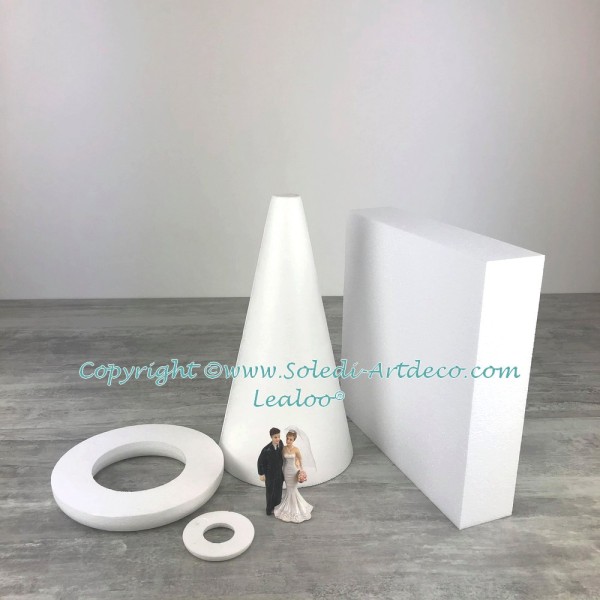 Petit Présentoir Polystyrène 41 cm de haut, 2 étages en Styro, Base carrée 30 cm, pour Wedding cake, - Photo n°3