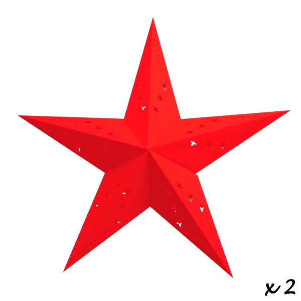 Lot de 2 grandes Lanternes étoile rouge, dim. 60 cm, suspension en carton - Photo n°2