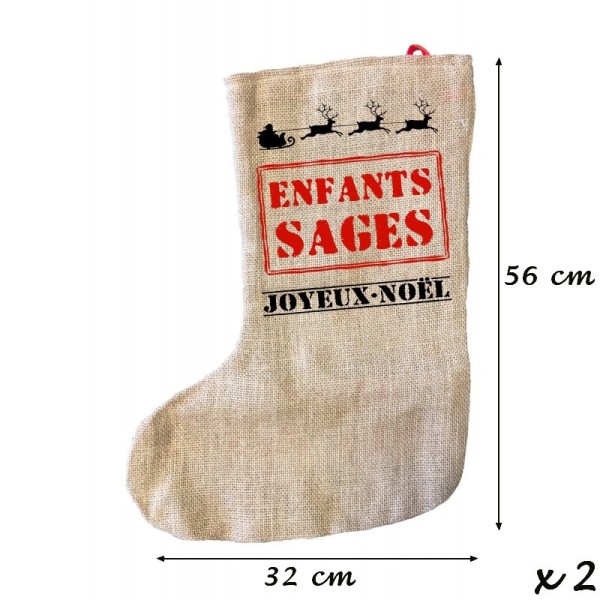 Lot de 2 Chaussettes de Noël, 56 x 32 cm, décoration en toile de jute sapin cadeaux cheminé - Photo n°2