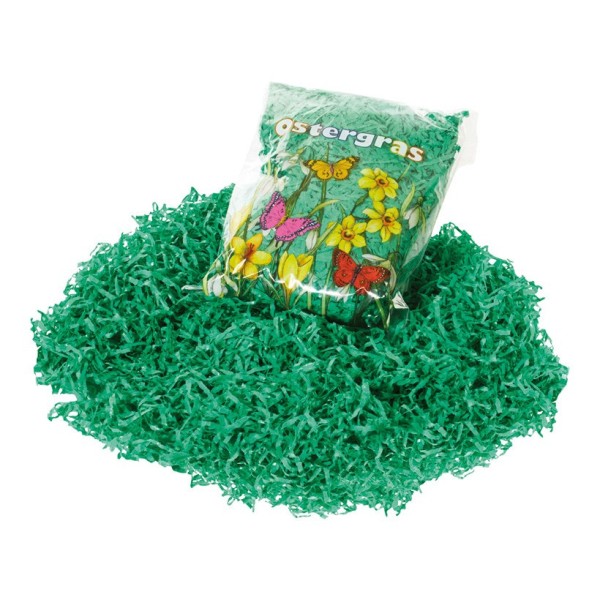 Sachet d'herbe factice en papier vert, 30 gr, décoration de pâques ou printannière - Photo n°1