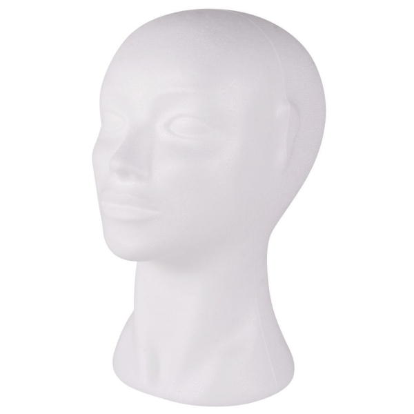 Tête de femme de 29 cm en polystyrène blanc, Sculpture féminine mannequin en Styropor - Photo n°2