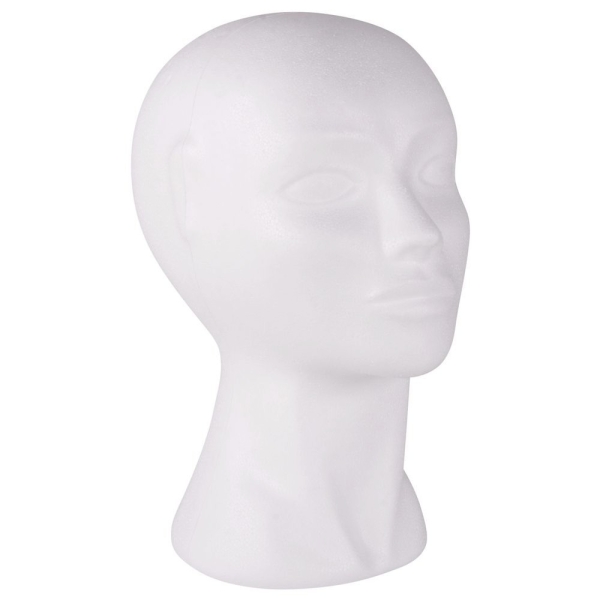 Tête de femme de 29 cm en polystyrène blanc, Sculpture féminine mannequin en Styropor - Photo n°3