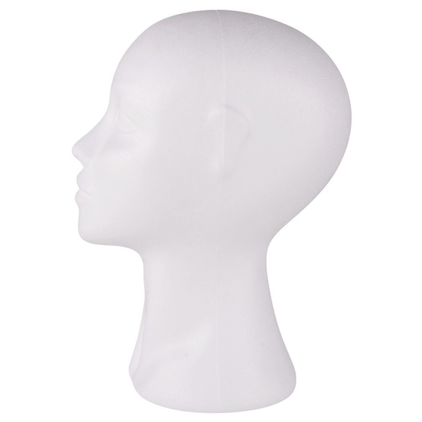 Tête de femme de 29 cm en polystyrène blanc, Sculpture féminine mannequin en Styropor - Photo n°4