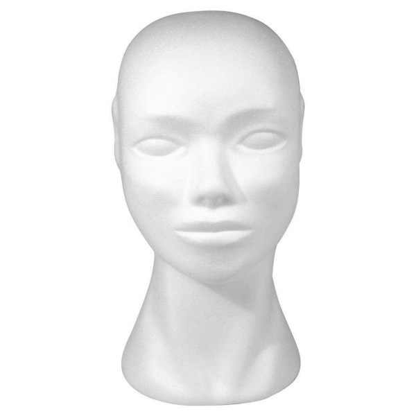 Tête de femme de 29 cm en polystyrène blanc, Sculpture féminine mannequin en Styropor - Photo n°1