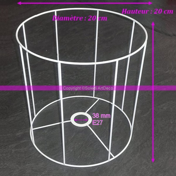 Armature Ronde blanche pour Abat-jour, Cylindre Hauteur et Diam. 20 cm, Diam. Douille E27, 38 mm - Photo n°4