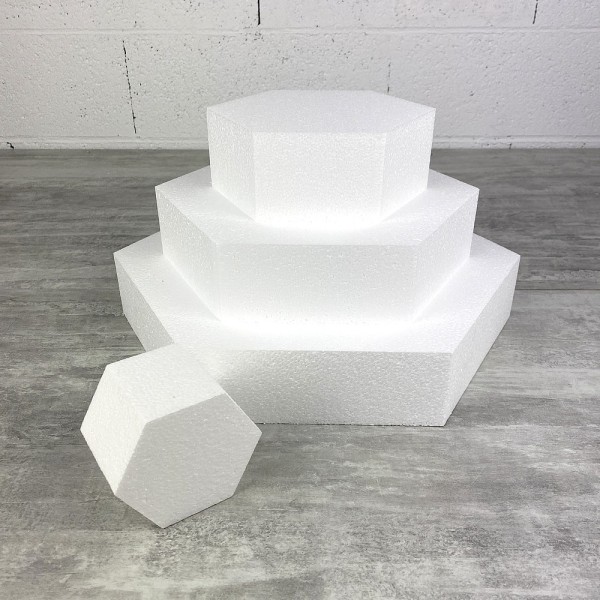 Pièce montée Hexagonale en polystyrène, Base 40 cm à 10 cm, 4 socles de 7 cm de haut, Total 28 cm - Photo n°3