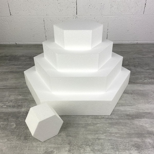 Pièce montée Hexagonale en polystyrène, Base 50 cm à 10 cm, 5 socles de 7 cm de haut, Total 35 cm - Photo n°3
