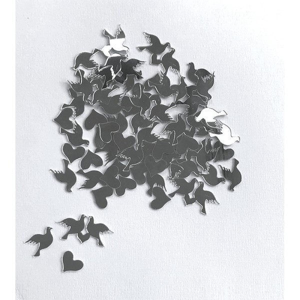 Lot de 60 Coeurs et colombes, ø 2 à 5 cm, en Miroir plastique à éparpiller ou à coller, décoration d - Photo n°3