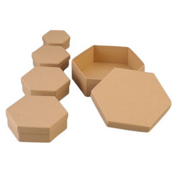 Set de 5  boites hexagonales gigognes en carton, 6,5 cm, 8,5cm, 10,5cm, 12,5cm et 16,5cm - Photo n°1