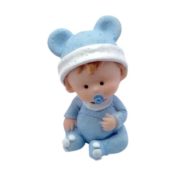 Bébé garçon en pyjama avec Tétine bleue, 7,4 X 5,7 X 5 cm, petite figurine en résine baptême ou baby - Photo n°1