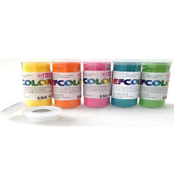 Set 5 couleurs Poudre Efcolor flacon 25 ml, soit 125 ml, nuancier estival, 2 tamis, pour émaillage à - Photo n°1