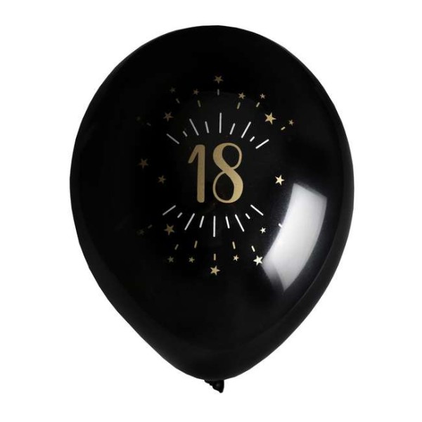 Ballon anniversaire 18 ans noir et or métallisé x 8 - Photo n°1