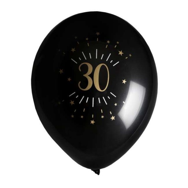 Ballon Anniversaire 30 ans noir et or métallisé x 8 - Photo n°1