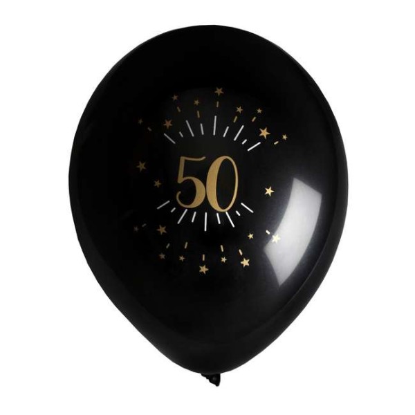 Ballon Anniversaire 50 ans noir et or métallisé x 8 - Photo n°1