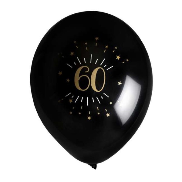 Ballon Anniversaire 60 ans noir et or métallisé x 8 - Photo n°1