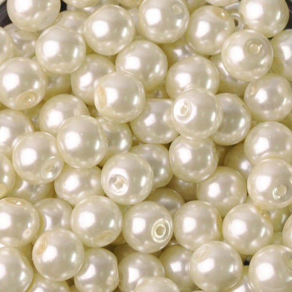20 Perles imitation en Verre 8mm Couleur Blanc Cassé creation Bijoux, Bracelet - Photo n°1