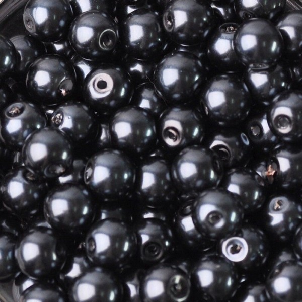 20 Perles imitation en Verre 8mm Couleur Noir creation Bijoux, Bracelet - Photo n°1