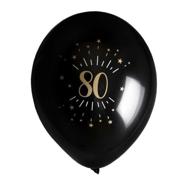 Ballon Anniversaire 80 ans noir et or métallisé x 8 - Photo n°1