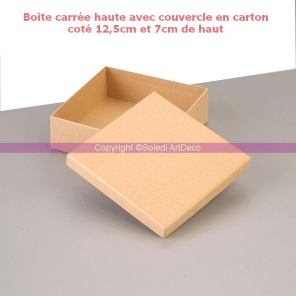 Boîte carrée haute avec couvercle en carton, coté 12,5cm et 7cm de haut - Photo n°1