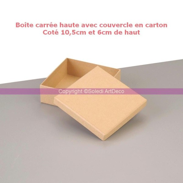 Boîte carrée haute avec couvercle en carton, coté 10,5cm et 6cm de haut - Photo n°1