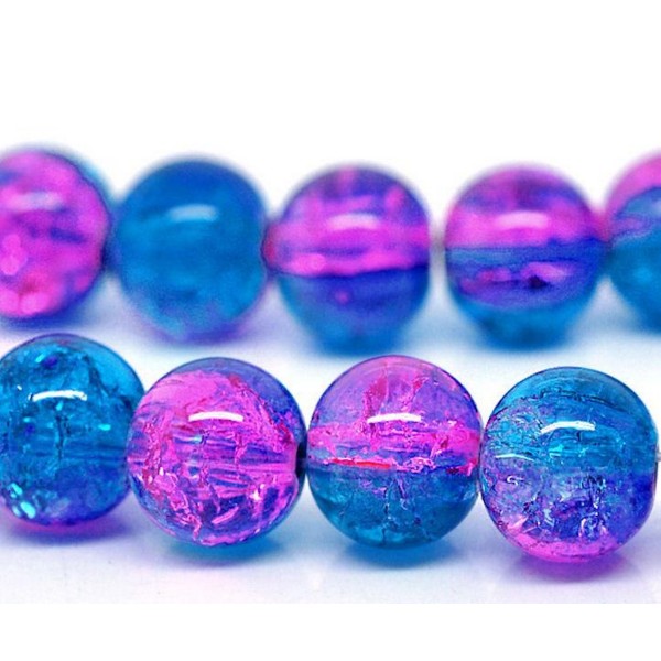 10 Perles en Verre Craquelé Fissuré Violet et Bleu 10mm - Photo n°1