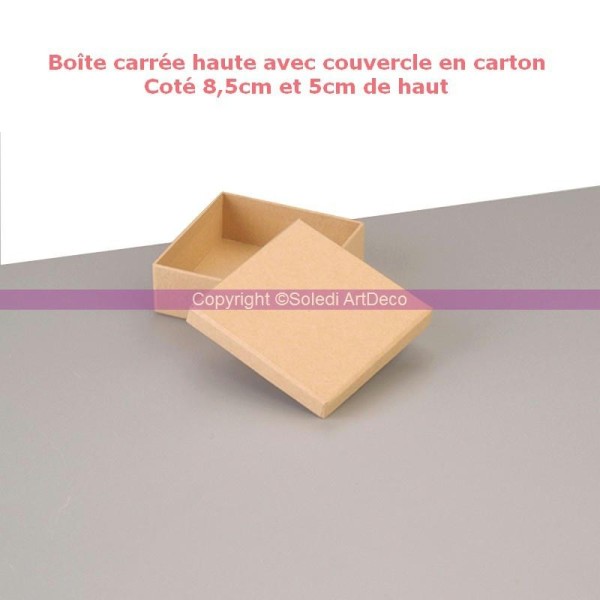 Boîte carrée haute avec couvercle en carton, coté 8,5cm et 5cm de haut - Photo n°1