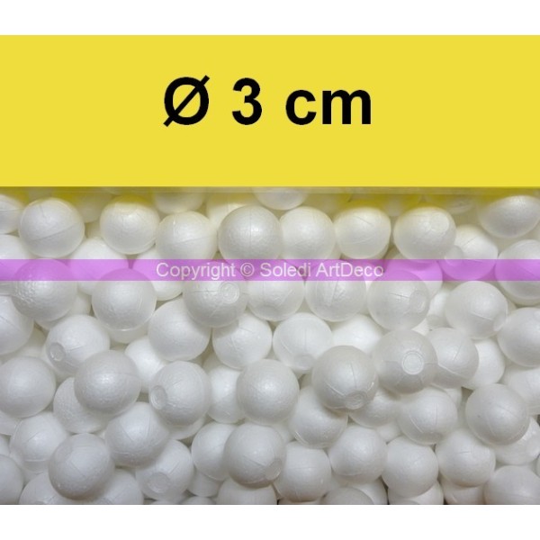 Gros lot 200 petites boules Ø 3cm polystyrène,  Sphères Styropor blanc diam 30mm, densité pro - Photo n°2