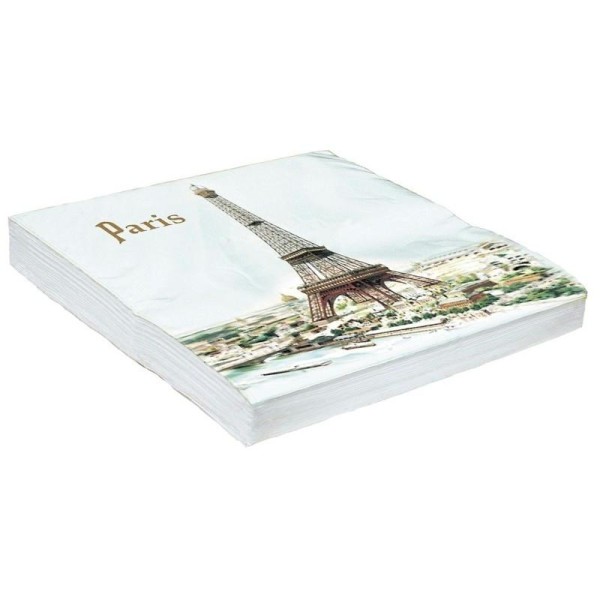 Lot de 20 Serviettes en papier motif La Tour Eiffel à Paris, 33x33 cm - Photo n°1
