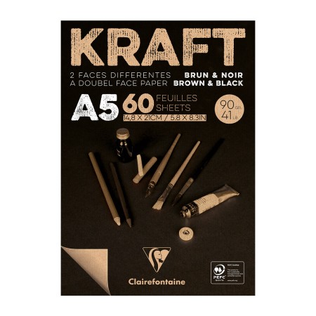Bloc de Papier Kraft Vergé double-face A5 - Brun et noir - 60 feuilles