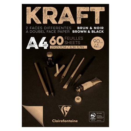 Bloc de Papier Kraft Vergé double-face A4 - Brun et noir - 60 feuilles