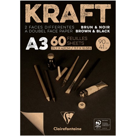 Bloc de Papier Kraft Vergé double-face A3 - Brun et noir - 60 feuilles