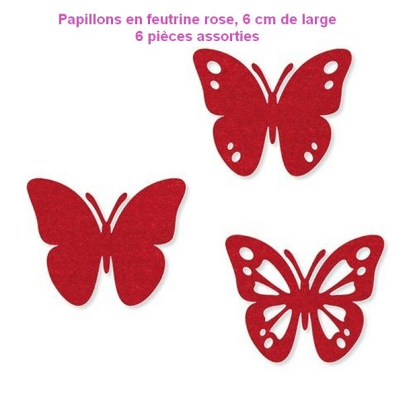 Papillons en feutrine Rouge, 6cm de large et 5cm de haut, 6 pièces assorties - Photo n°1