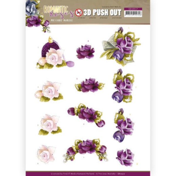 Carte 3D prédéc. - SB10517 - Romantic roses - Fleurs mauves - Photo n°1
