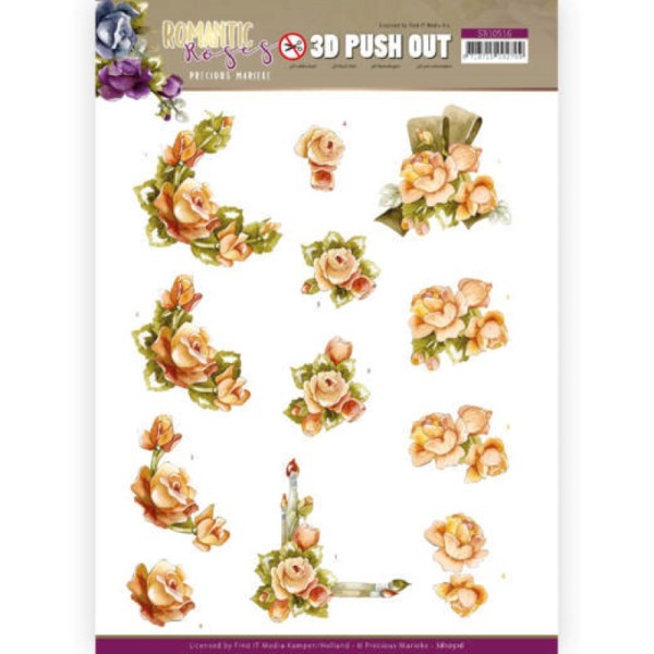 Carte 3D prédéc. - SB10516 - Romantic roses - Fleurs orange - Photo n°1