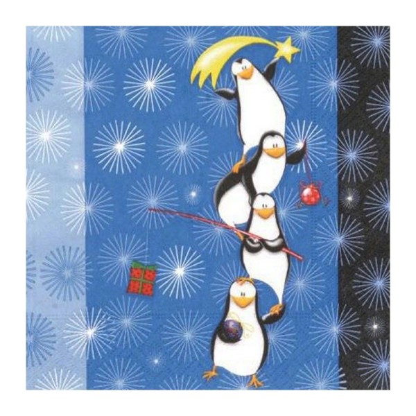 Lot 20 Serviettes en papier Pingouins acrobatiques, 33 x 33 cm - Photo n°1