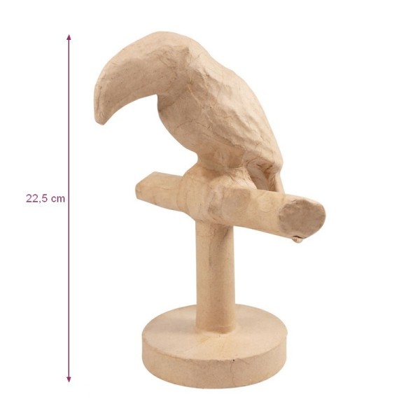 Toucan en papier mâché, dim. 22,5 x 18 cm, oiseau perroquet tropical à décorer - Photo n°2