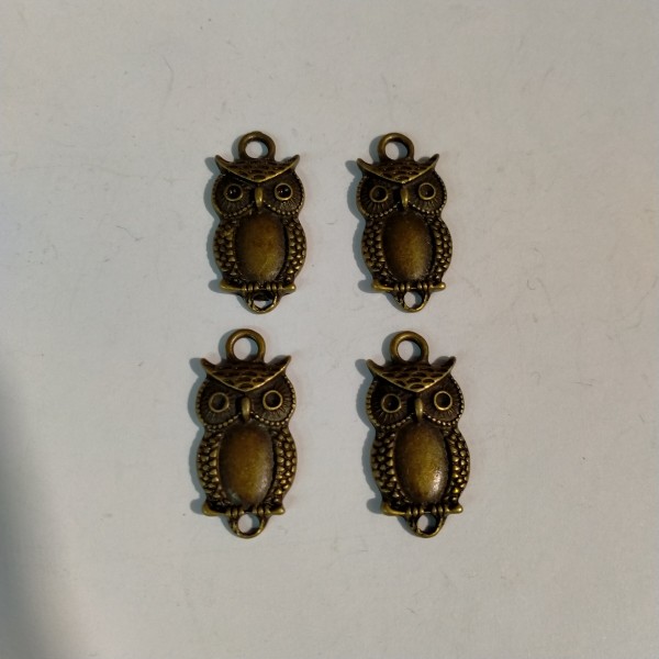 Breloque, 4 chouettes hibou en bronze, 2 cm - Photo n°1
