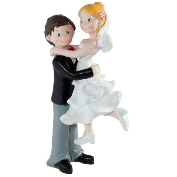 Couple mariés BD, Le marié soulève la mariée, Figurine en résine pour la vie, 15,5x10x7,5cm - Photo n°1