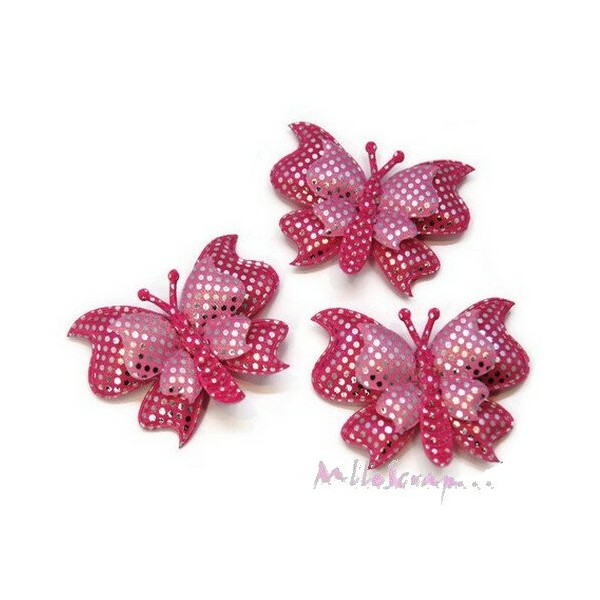 Appliques papillons tissu rose - 3 pièces - Photo n°1