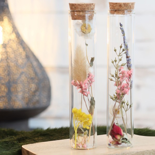 Tube en verre décoratif Fleurs séchées - 15 x 3 cm - 1 pce - Photo n°2