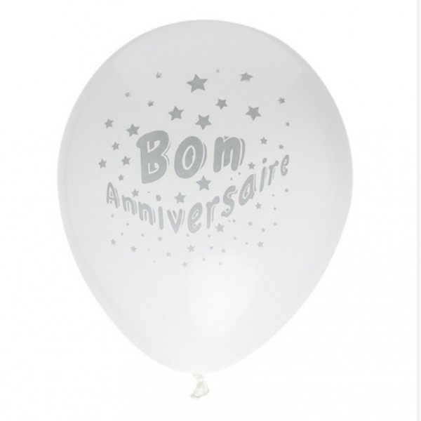 Lot de 8 Ballons de baudruche Blanc Bon Anniversaire, Diam. 28 cm, 100% latex naturel - Photo n°1