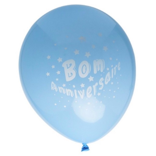 Lot de 8 Ballons de baudruche Bleu ciel Bon Anniversaire, Diam. 28 cm, 100% latex naturel - Photo n°1