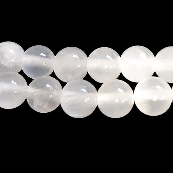 Fil de 85 perles rondes 4mm 4 mm en sélénite naturelle - Photo n°1