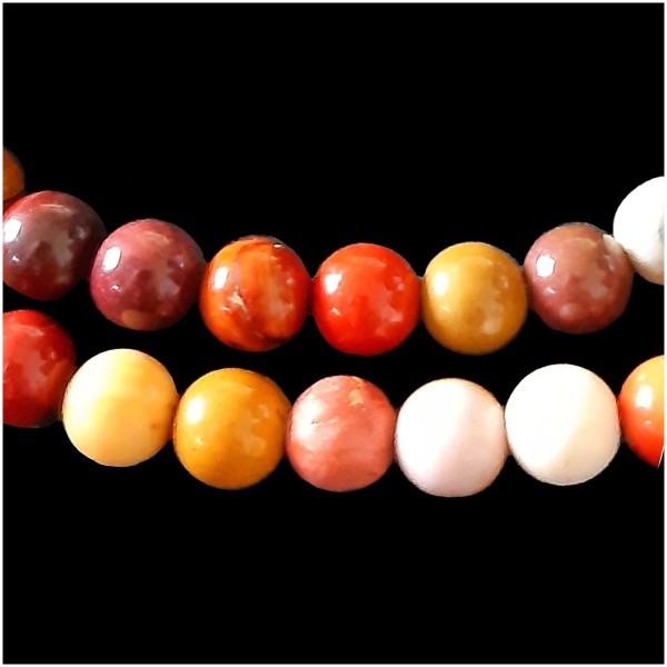 Fil de 92 perles rondes 4mm 4 mm en jaspe mokaite rouge marron - Photo n°2