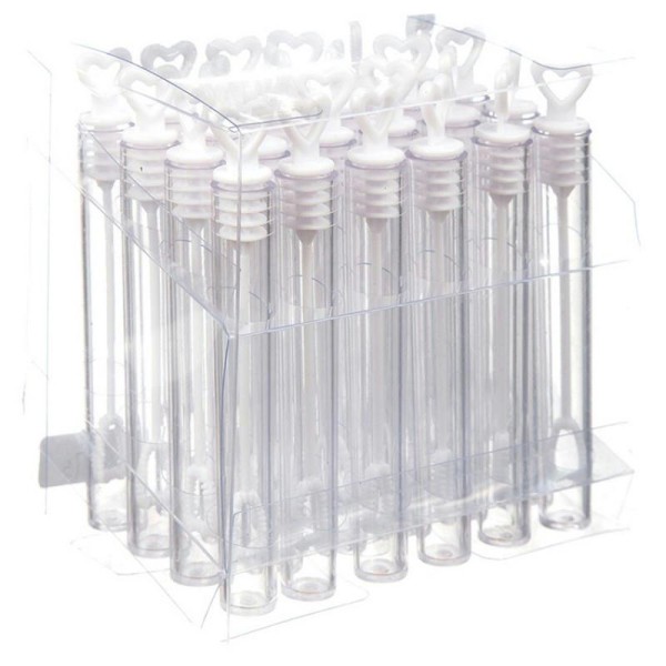 Boite translucide 24 tubes en plastique de bulles de savon, surmonté d'un petit coeur, h - Photo n°1